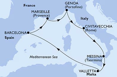 MSC WORLD EUROPA Itinerer